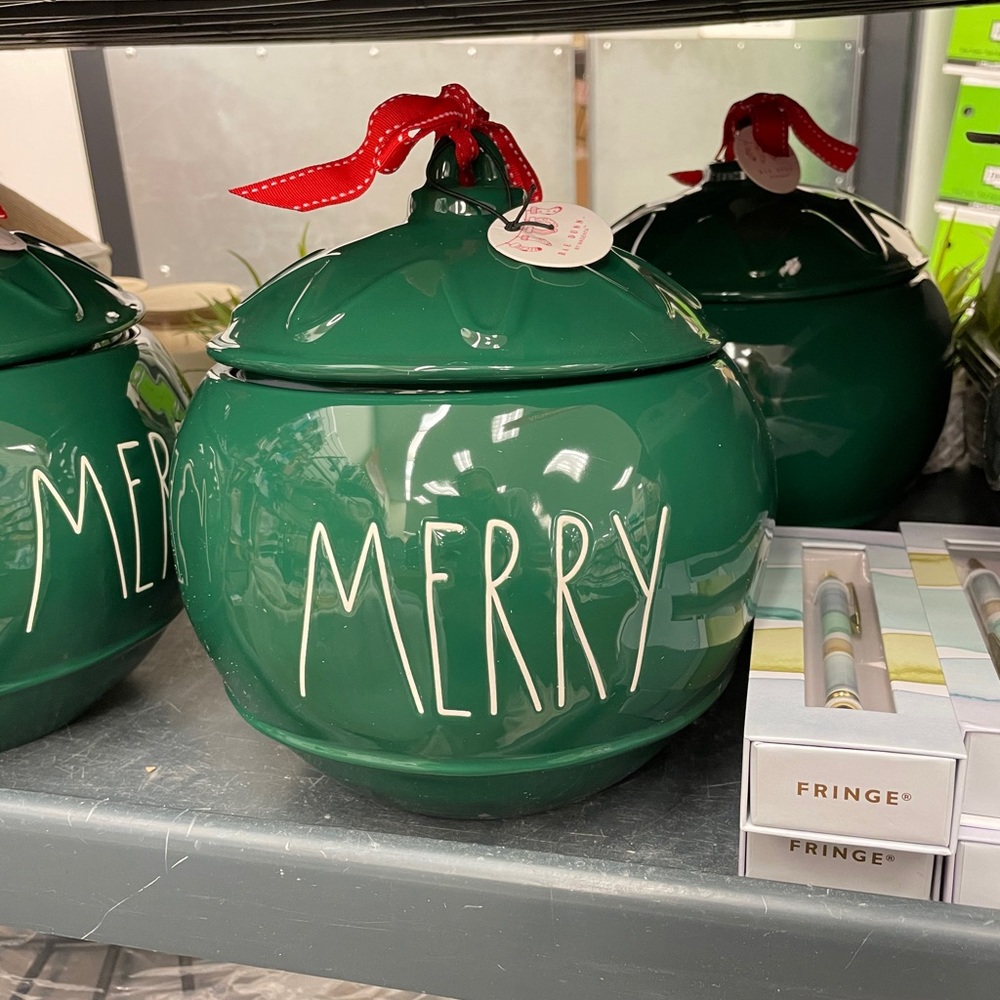 Rae Dunn green Christmas Cookie jar